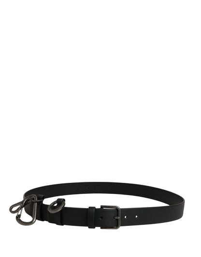 Black Calf Leather Silver Metal Buckle Belt