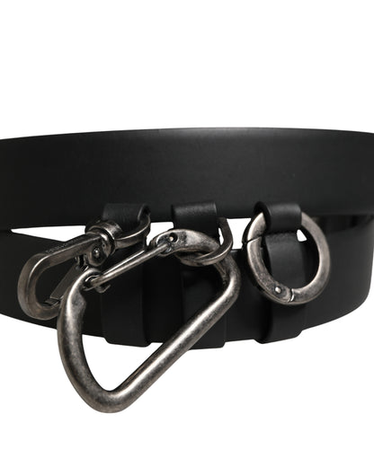 Black Calf Leather Silver Metal Buckle Belt