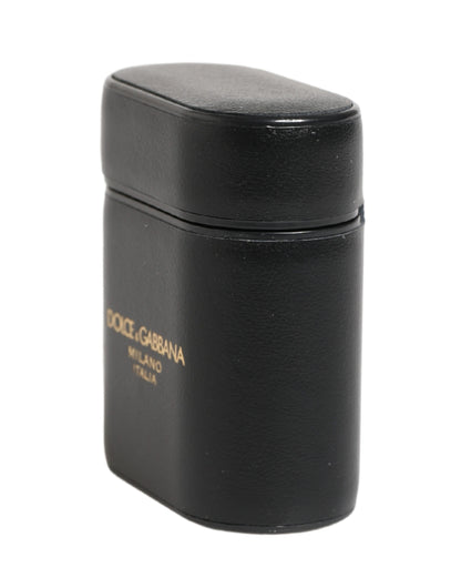 Black Calf Leather Logo Print Flip Holder Airpods Case