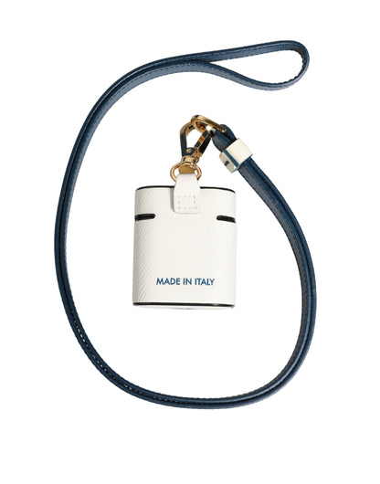 White Calf Leather Logo Flip Holder Strap Airpods Case
