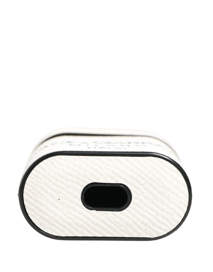 White Calf Leather Logo Flip Holder Strap Airpods Case