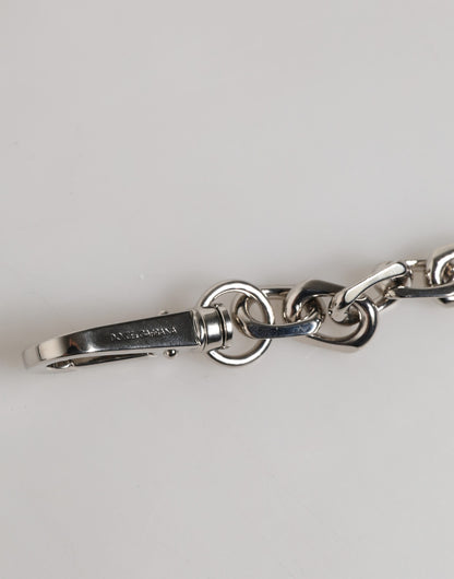 Silver Tone Chain Lobster Clasp Logo Gray Pearls Bracelet