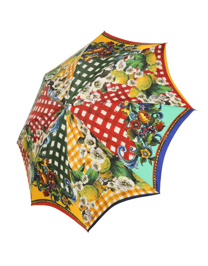 Multicolor Carretto Siciliano Print Collapsible Umbrella