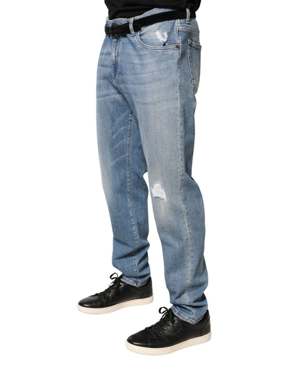 Blue Tattered Slim Fit Men Cotton Denim Jeans