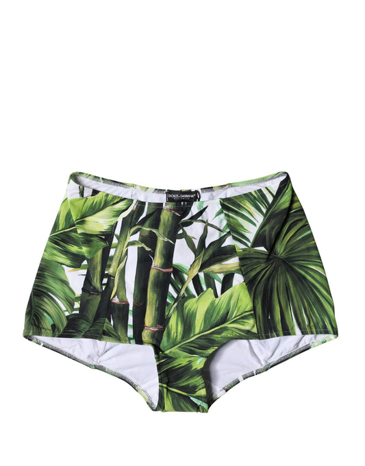 Green Leaf Print High-Waisted Girdle Beachwear