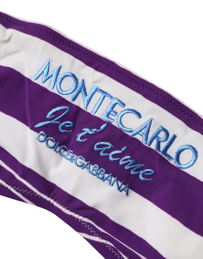Purple White Stripes Nylon Bandeau Swimwear