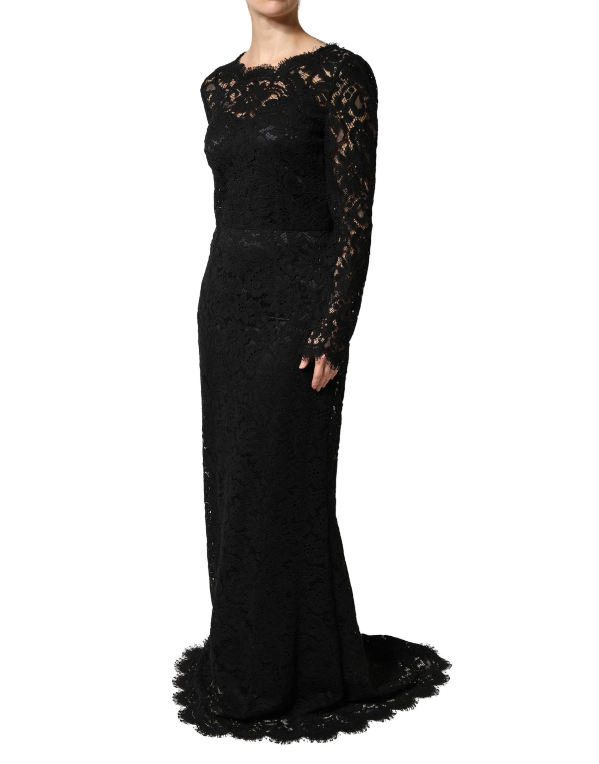 Black Lace Long Sleeves Cotton Maxi Dress