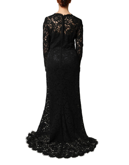 Black Lace Long Sleeves Cotton Maxi Dress