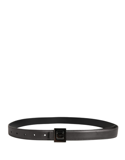 Men Silver Classic Leather Square Buckle Belt