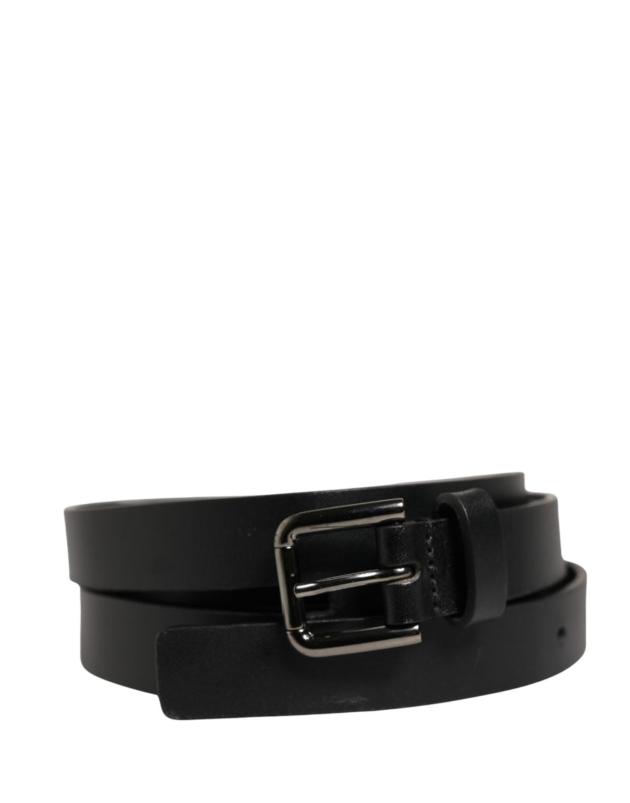Black Double Strap Leather Silver Buckle Belt