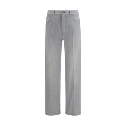 Gray Cotton Straight-Leg Jeans