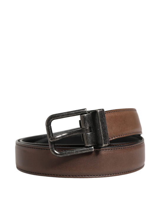 Men Brown Classic Leather Metal Buckle Belt