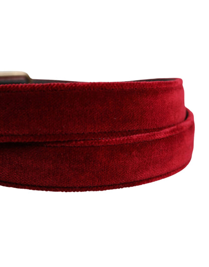 Men Burgundy Velvet Cotton Metal Buckle Belt