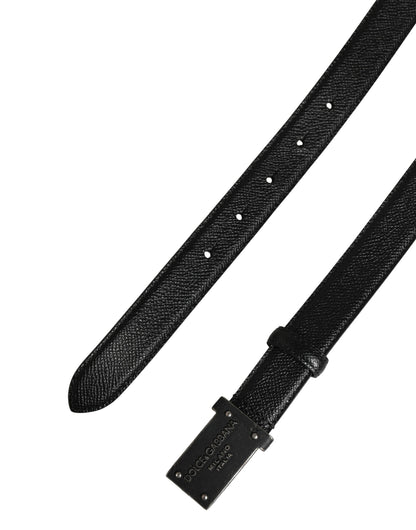 Men Black Calf Leather Logo Metal Buckle Belt