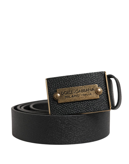 Men Black Calf Leather Metal Buckle Belt