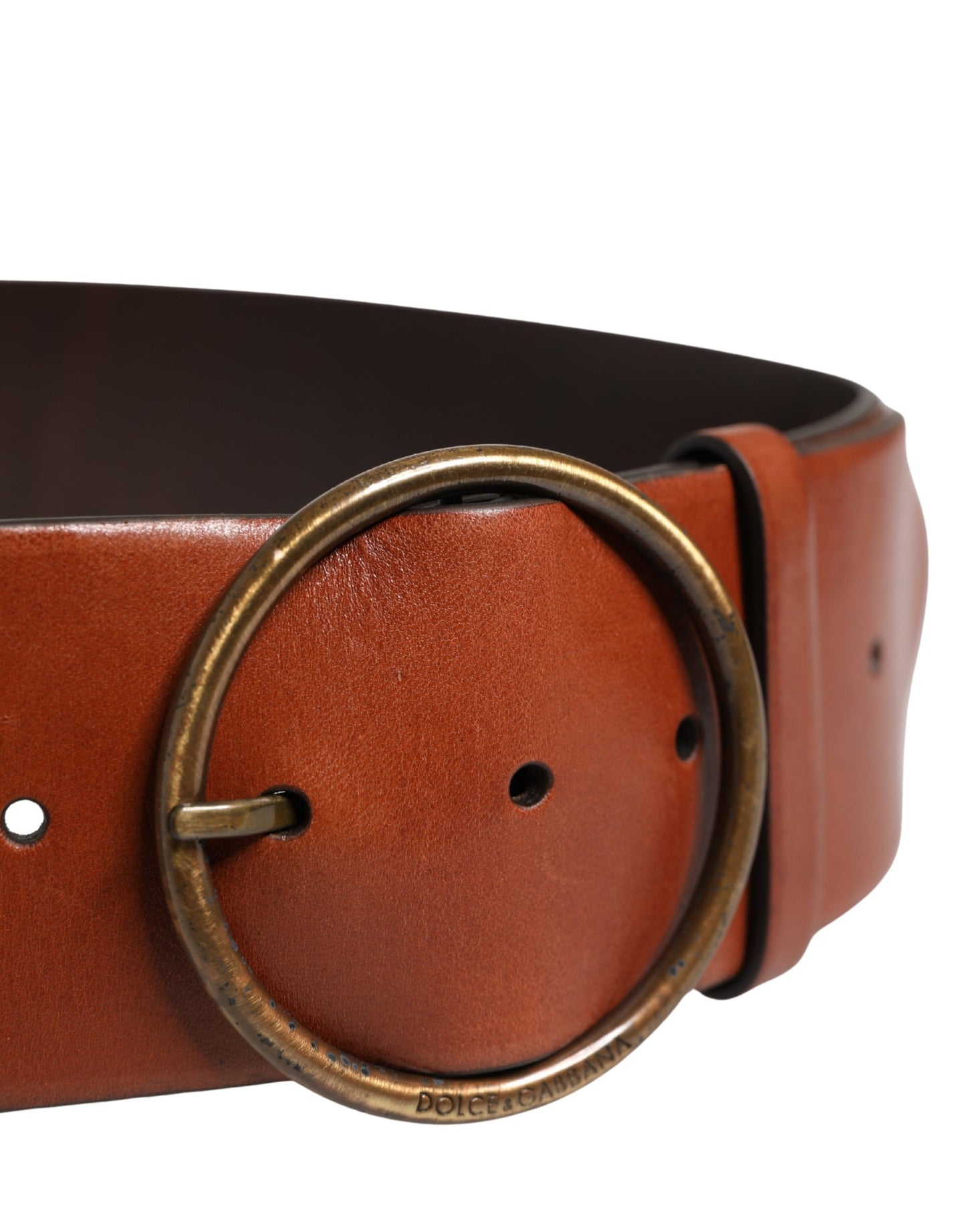 Men Brown Leather Wide Waist Metal Round Buckle Belt
