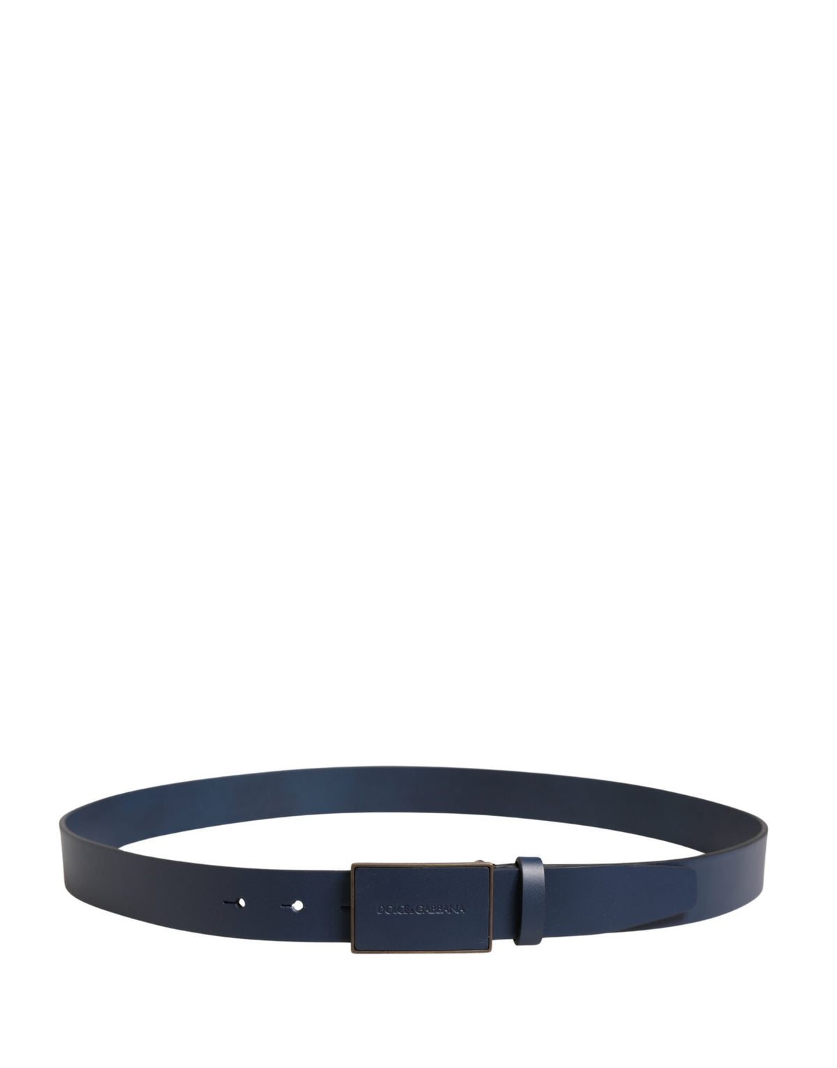 Men Blue Calf Leather Logo Metal Buckle Belt