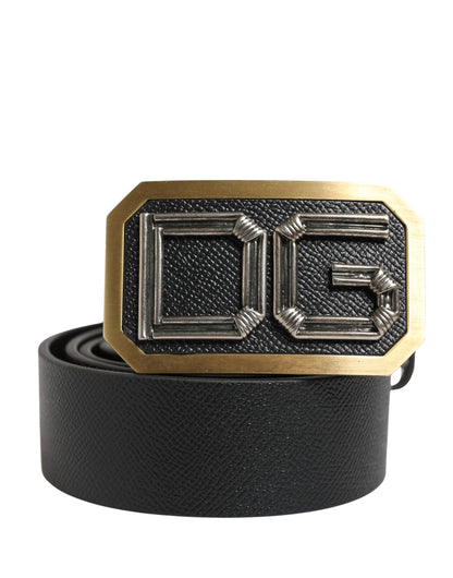 Men Black Leather DG Logo Metal Buckle Belt