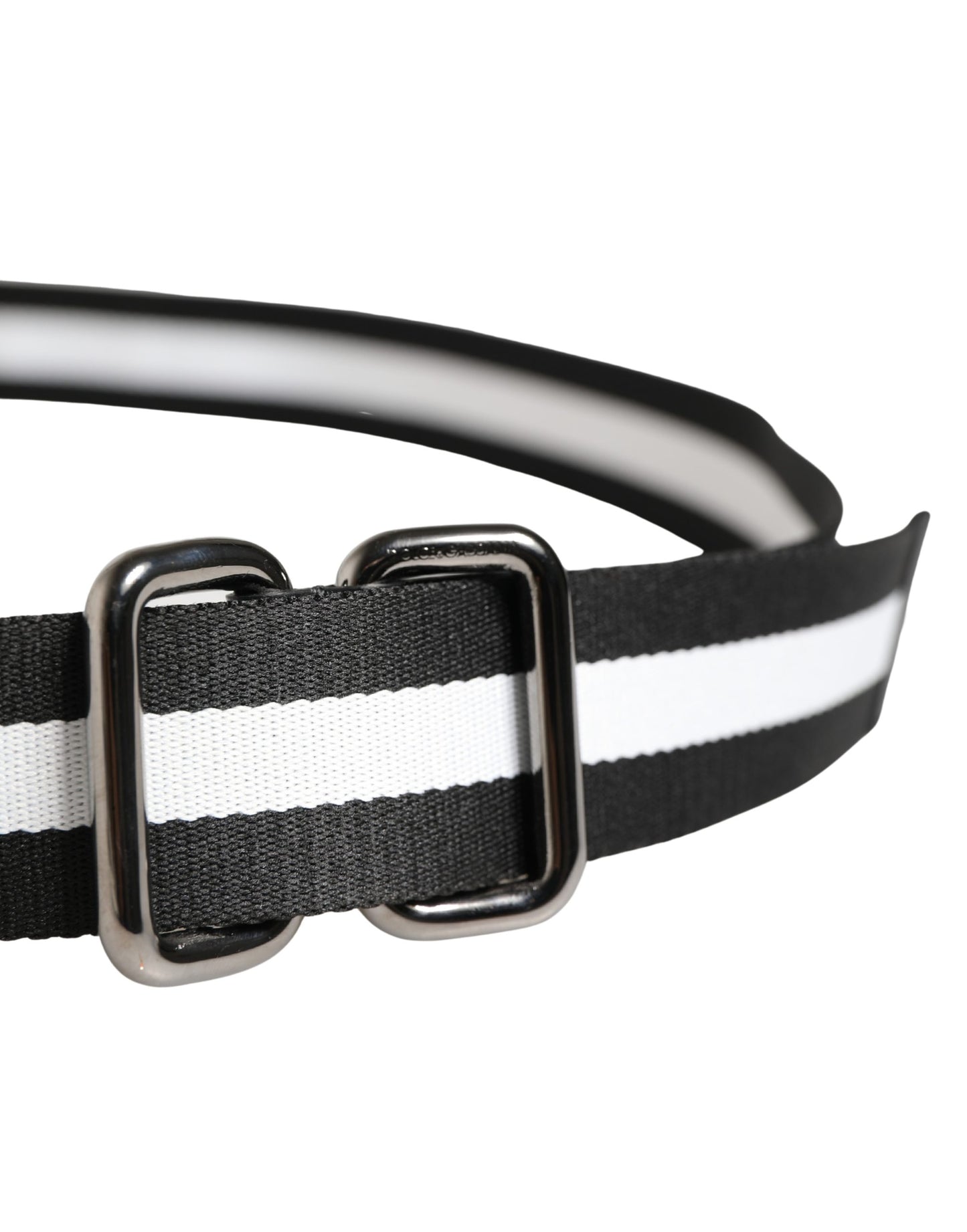Men Black White Nylon Logo Metal Buckle Belt