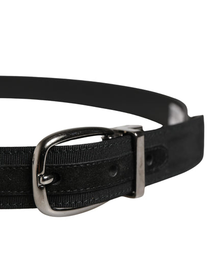 Men Black Viscose Silver Metal Buckle Belt
