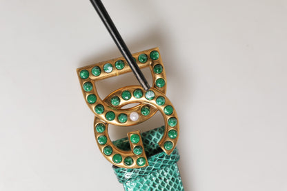 Green Leather DG Logo Embellished Buckle Belt