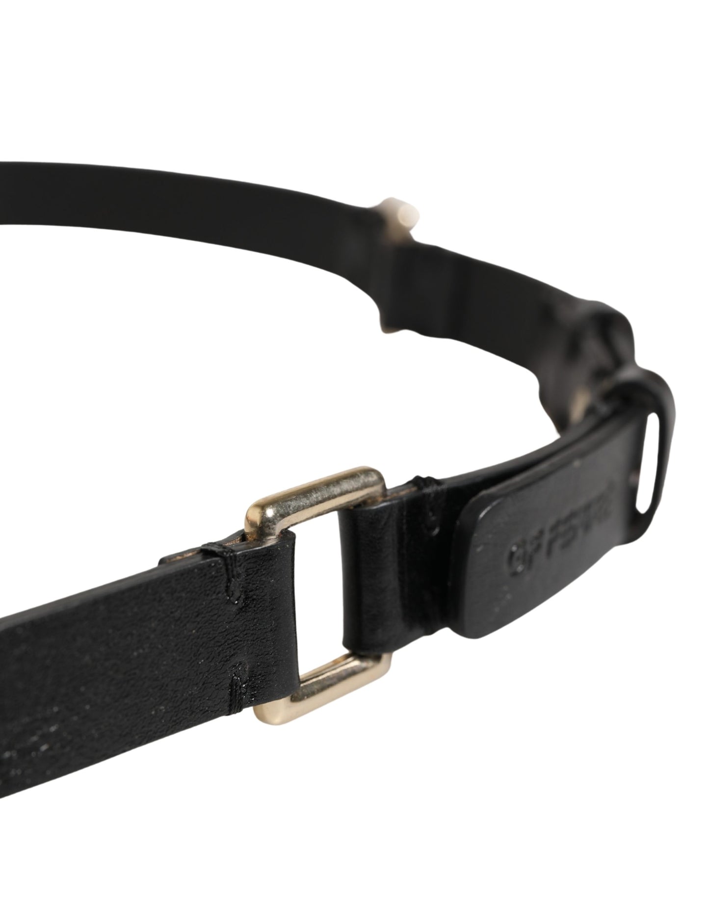 Black Leather Thin Gold Metal Brass Buckle Waist Belt