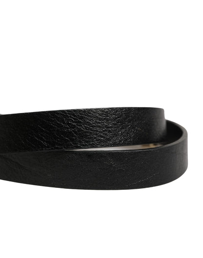 Black Leather Thin Gold Metal Brass Buckle Waist Belt