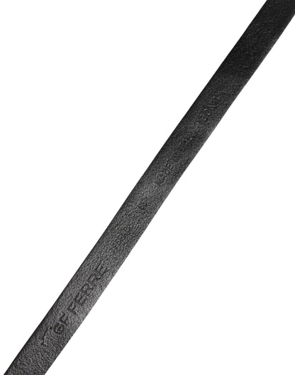 Black Leather Thin Gold Metal Brass Buckle Waist Belt