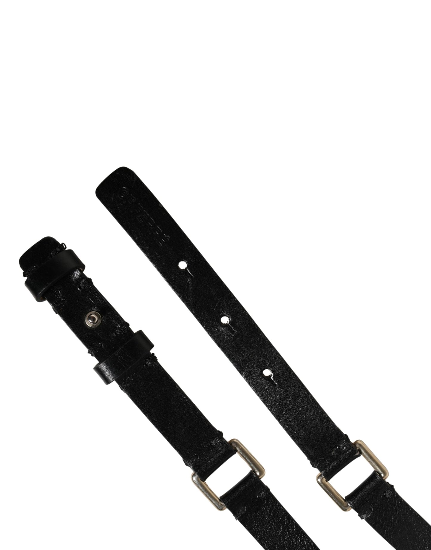 Black Leather Thin Gold Metal Brass Buckle Waist Belt