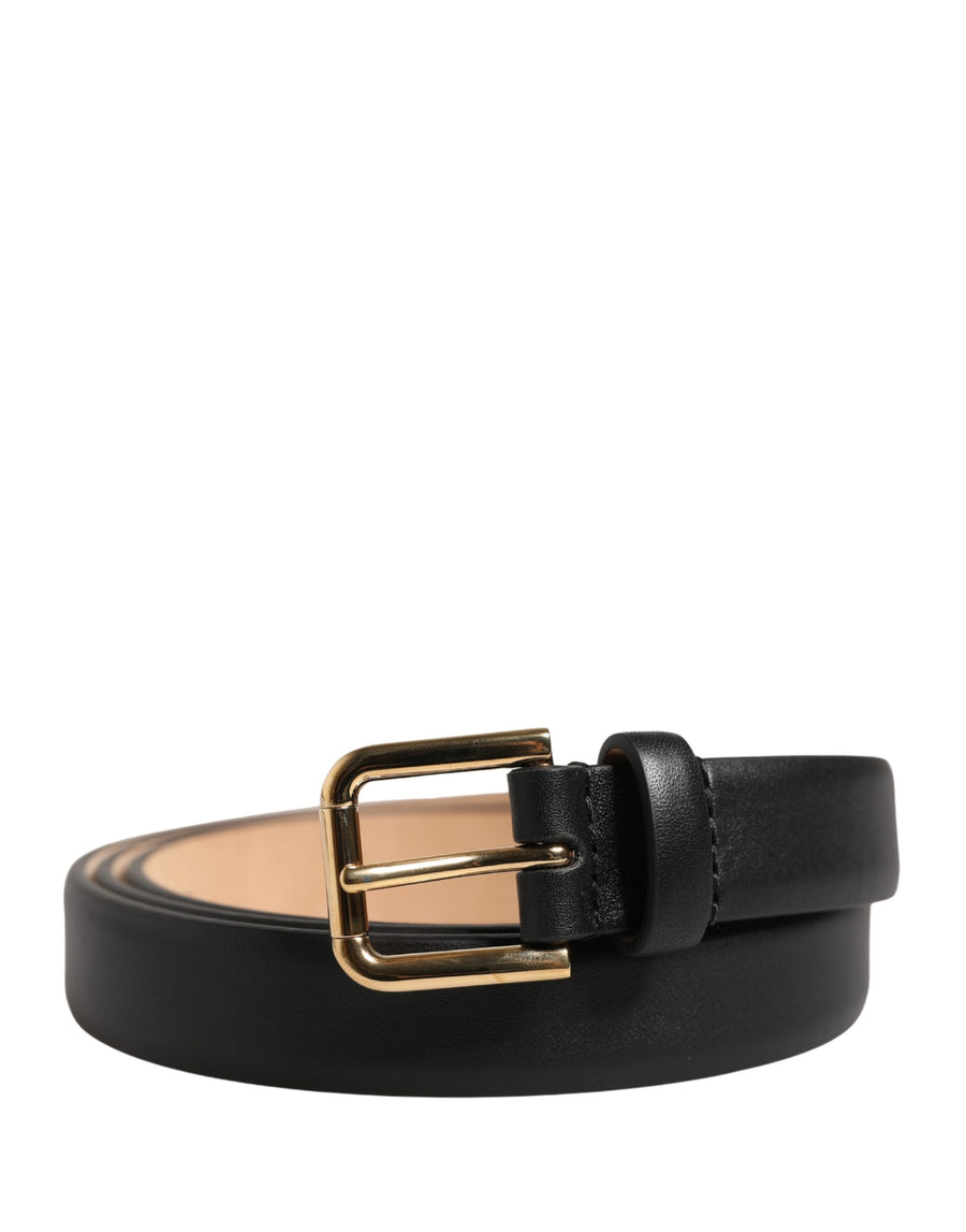 Black Classic Leather Gold Metal Buckle Belt