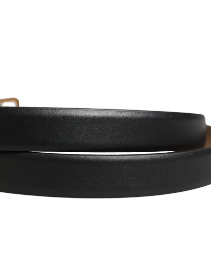 Black Classic Leather Gold Metal Buckle Belt