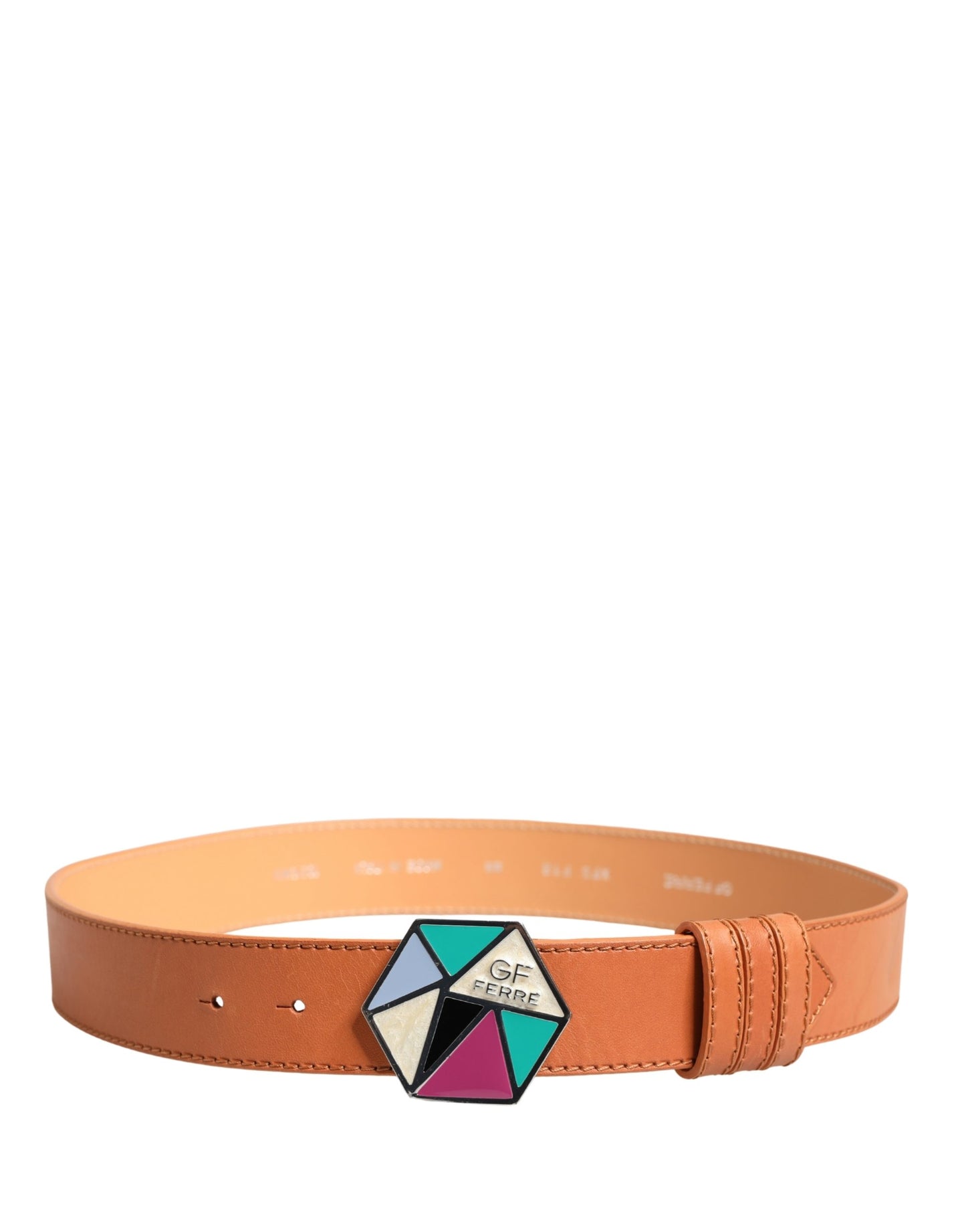 Orange Leather Hexagon Metal Buckle Waist Women Belt