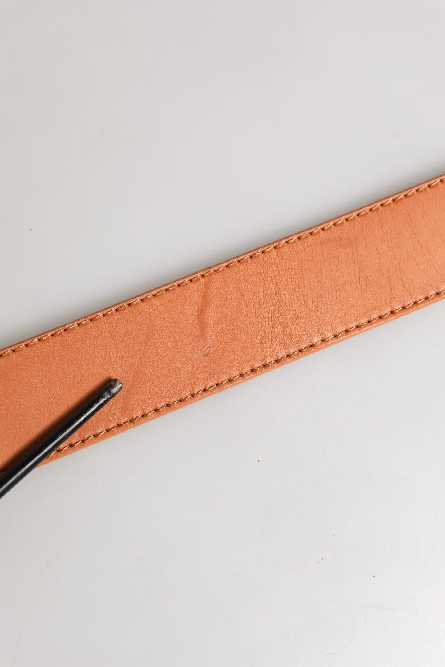 Orange Leather Hexagon Metal Buckle Waist Women Belt