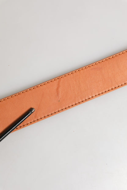 Orange Leather Hexagon Metal Buckle Waist Women Belt