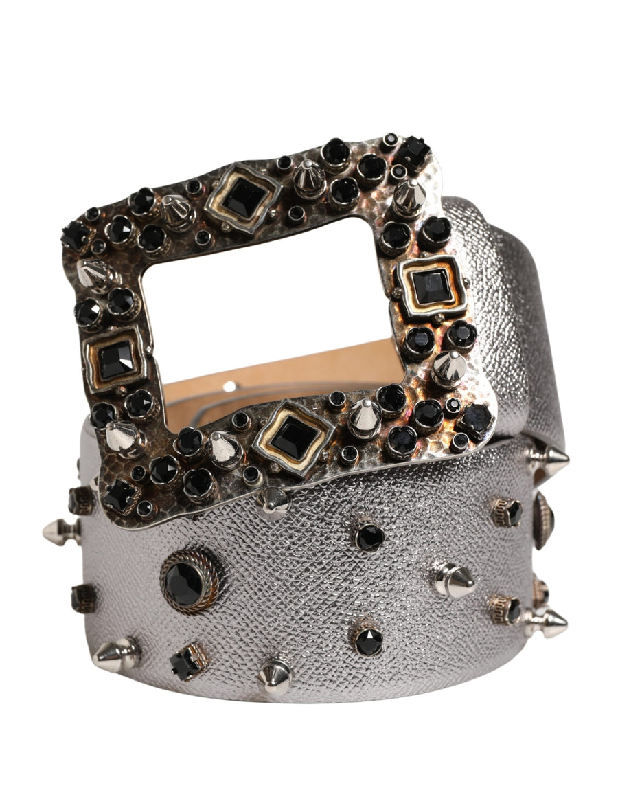 Silver Leather Crystal Metal Buckle Belt