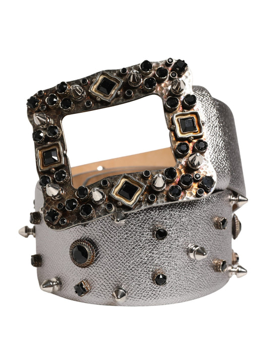 Silver Leather Crystal Metal Buckle Belt