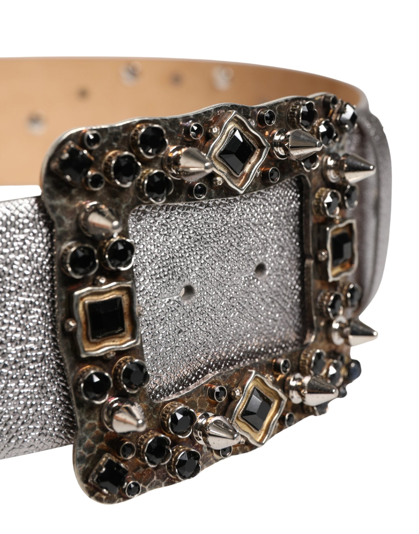 Silver Leather Crystal Metal Buckle Belt