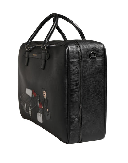 Black Car Man Applique Leather Weekender Borse Bag