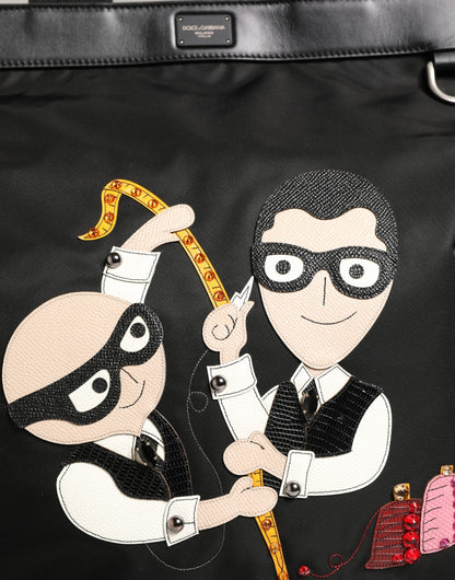 Black Leather #DGFamily Patch Shopping Tote Borse Bag