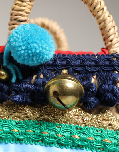 Multicolor Woven Straw Basket Embellished Sicily Bag
