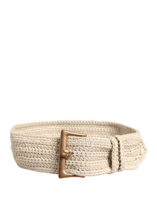 Beige Woven Vintage Metal Buckle Waist Belt