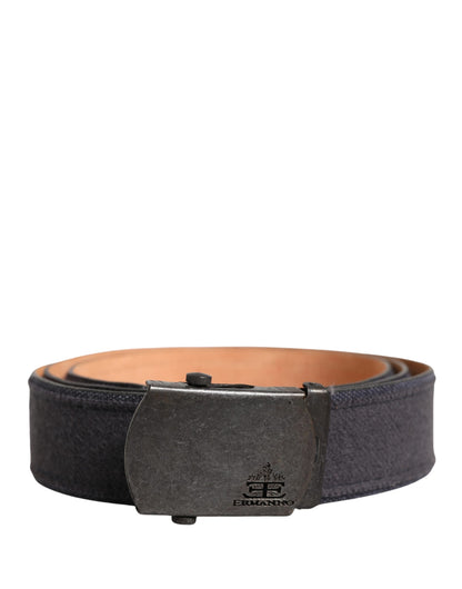 Black Wool Cotton Logo Metal Buckle Belt