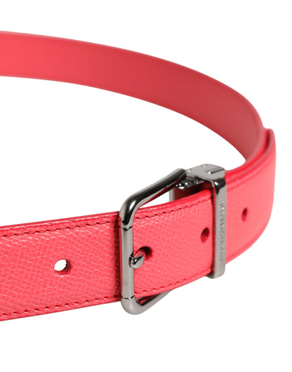 Pink Calf Leather Silver Metal Buckle Belt