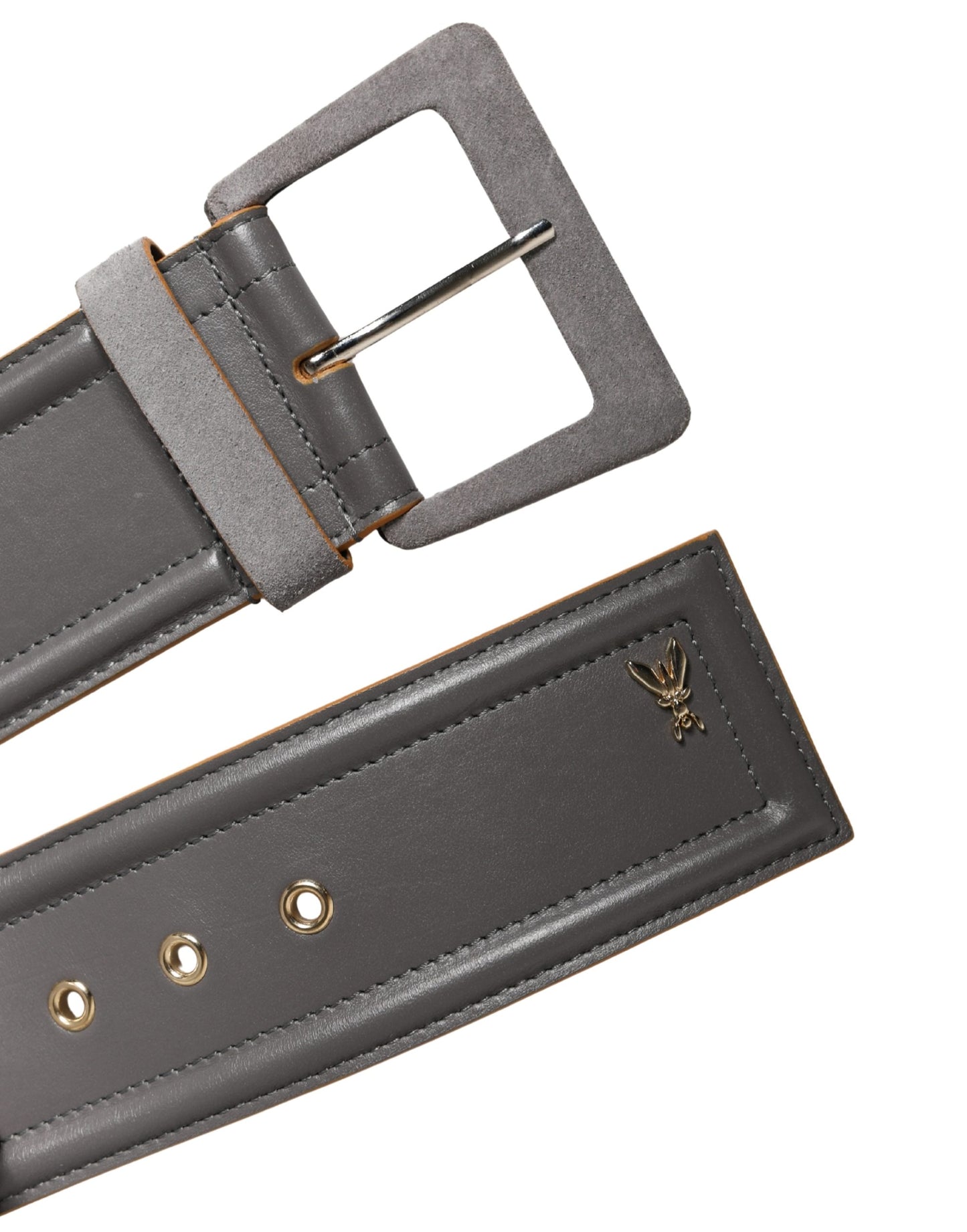 Gray Genuine Leather Square Silver Metal Buckle Belt