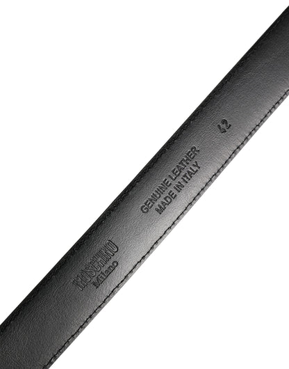 Silver Leather Logo Metal Buckle Waist Belt