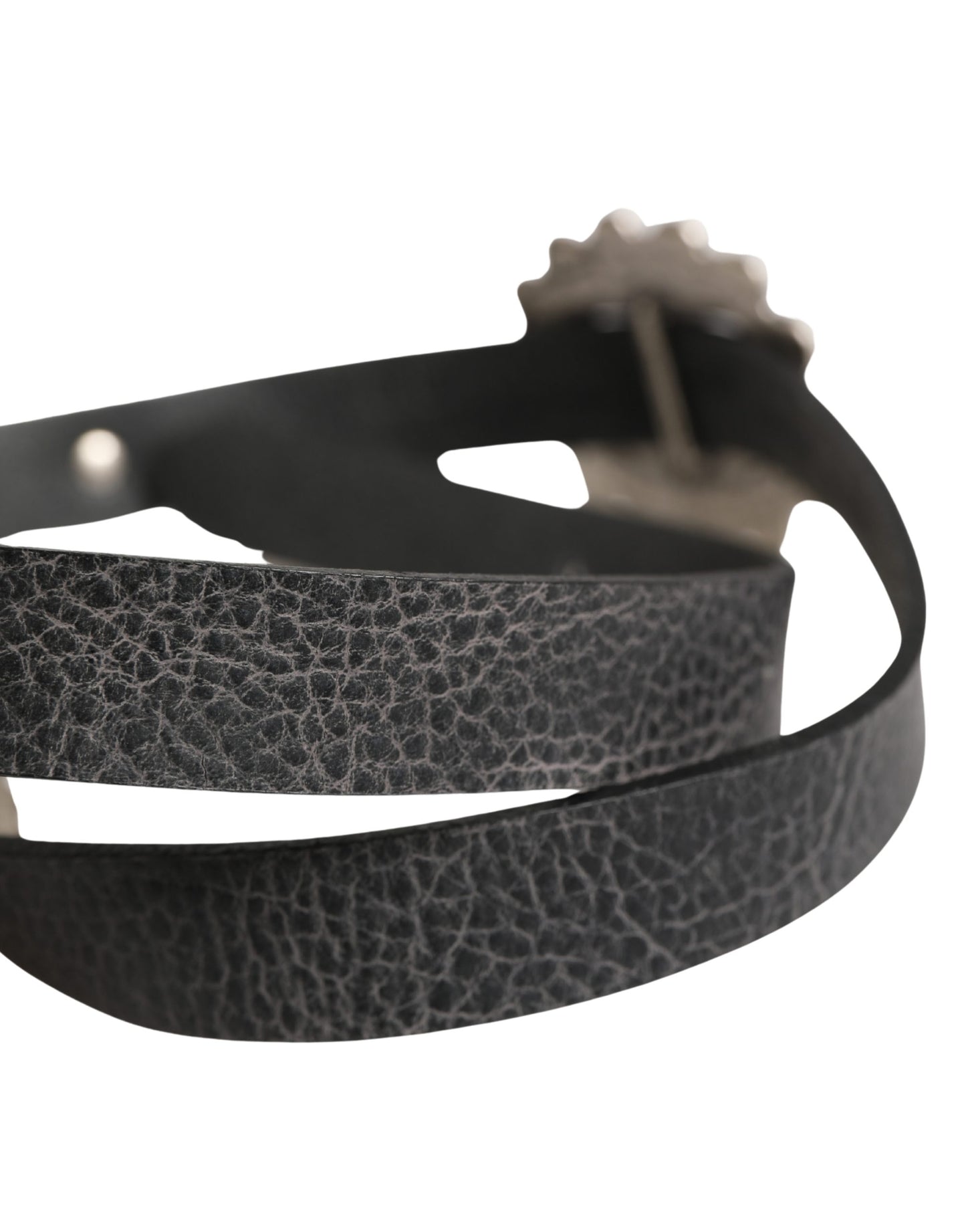 Black Turquoise Leather Embellished Oval Buckle Belt