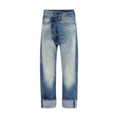 Blue Cotton Straight-Leg Jeans