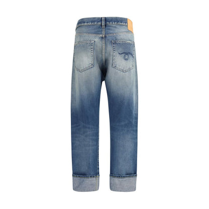 Blue Cotton Straight-Leg Jeans