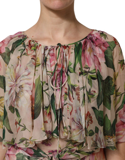 Multicolor Floral Silk Layered Maxi Dress