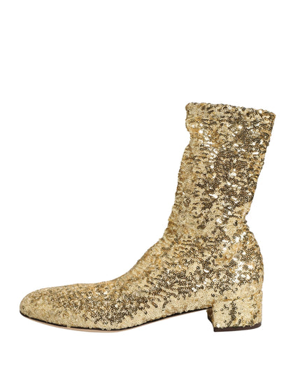 Gold Sequined Short Boots Stretch Shoes